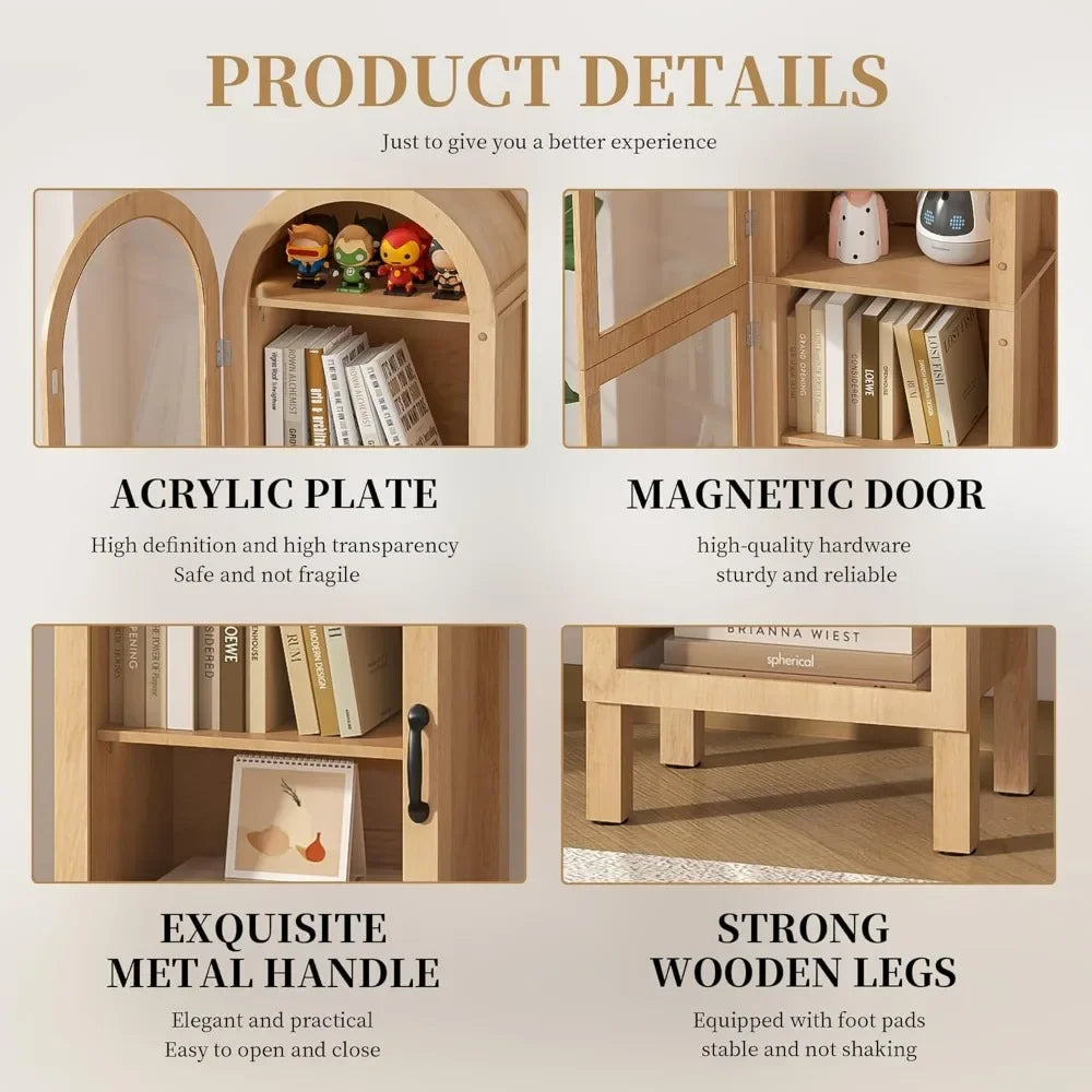 Arched Display Cabinet With Acrylic Glass Doors Modern Wood Curio