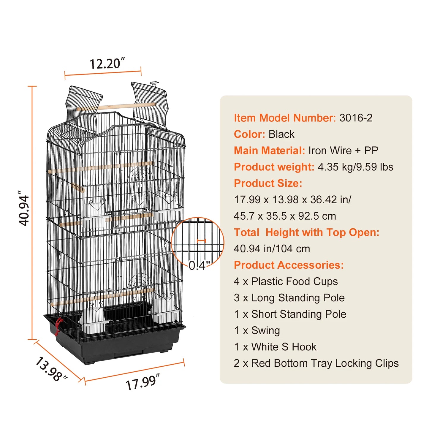 Open Top Large Parrot Cage Hanging Birdcage With Swing And Perch