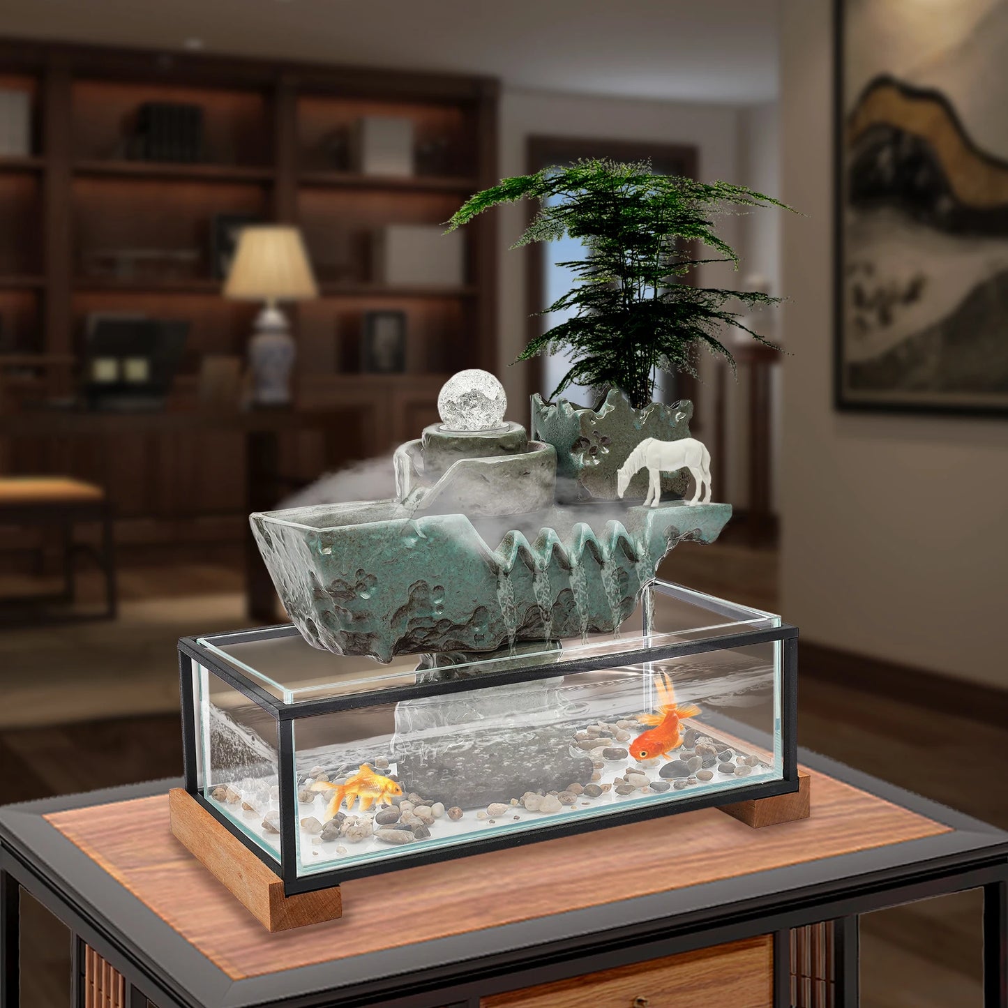 Clear Tabletop Eco Fish Tank Water Fountain Indoor Decor