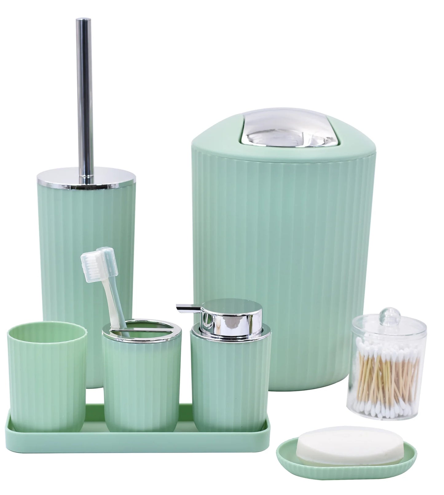 Eight Piece Plastic Bathroom Storage Toiletry Set With Toothbrush Holder