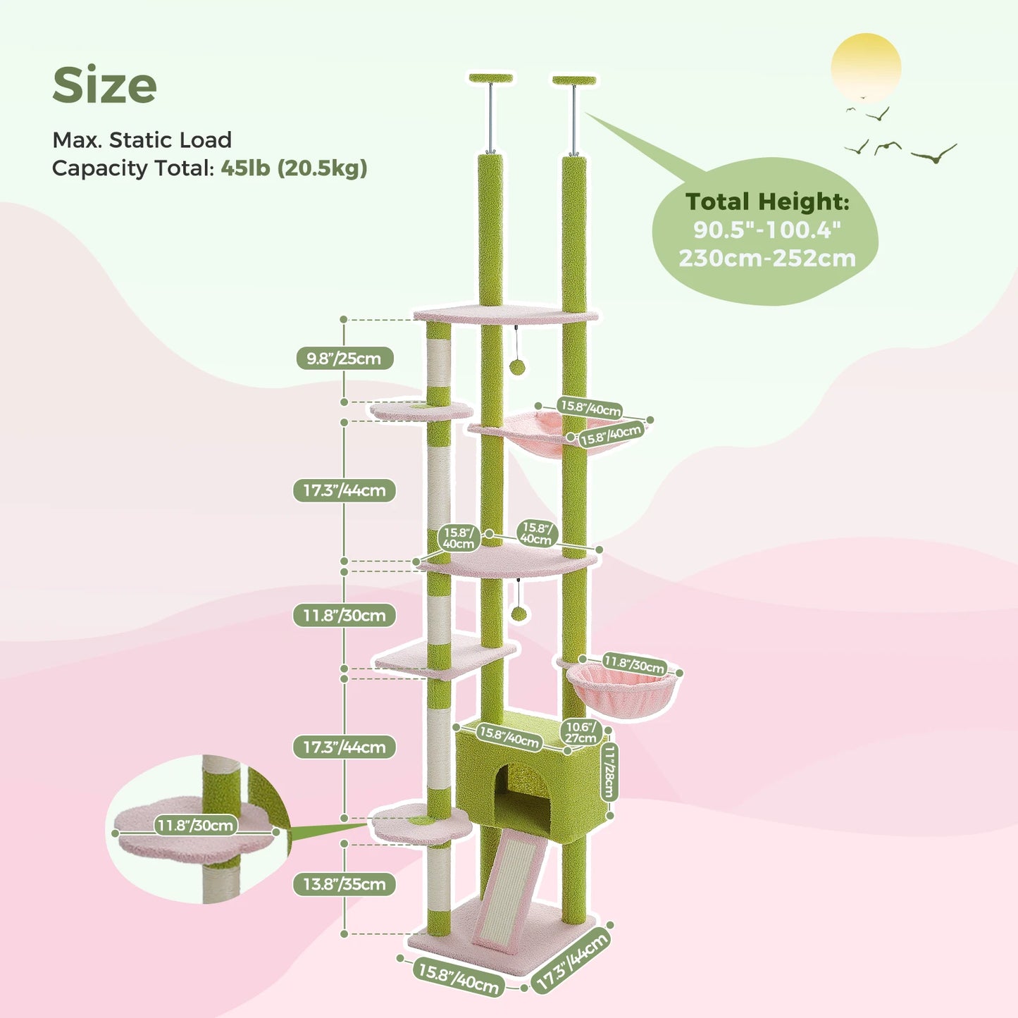 PETEPELACN Cactus Cat Tree Floor to Ceiling Cat Tower Adjustable