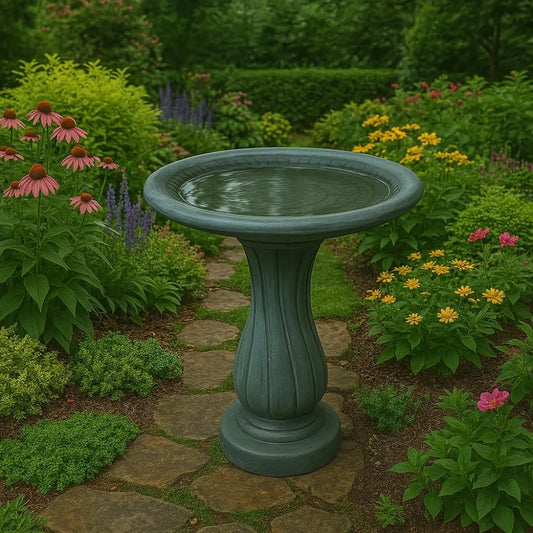Spiral Birdbath Two Piece Outdoor Stone Garden Decor