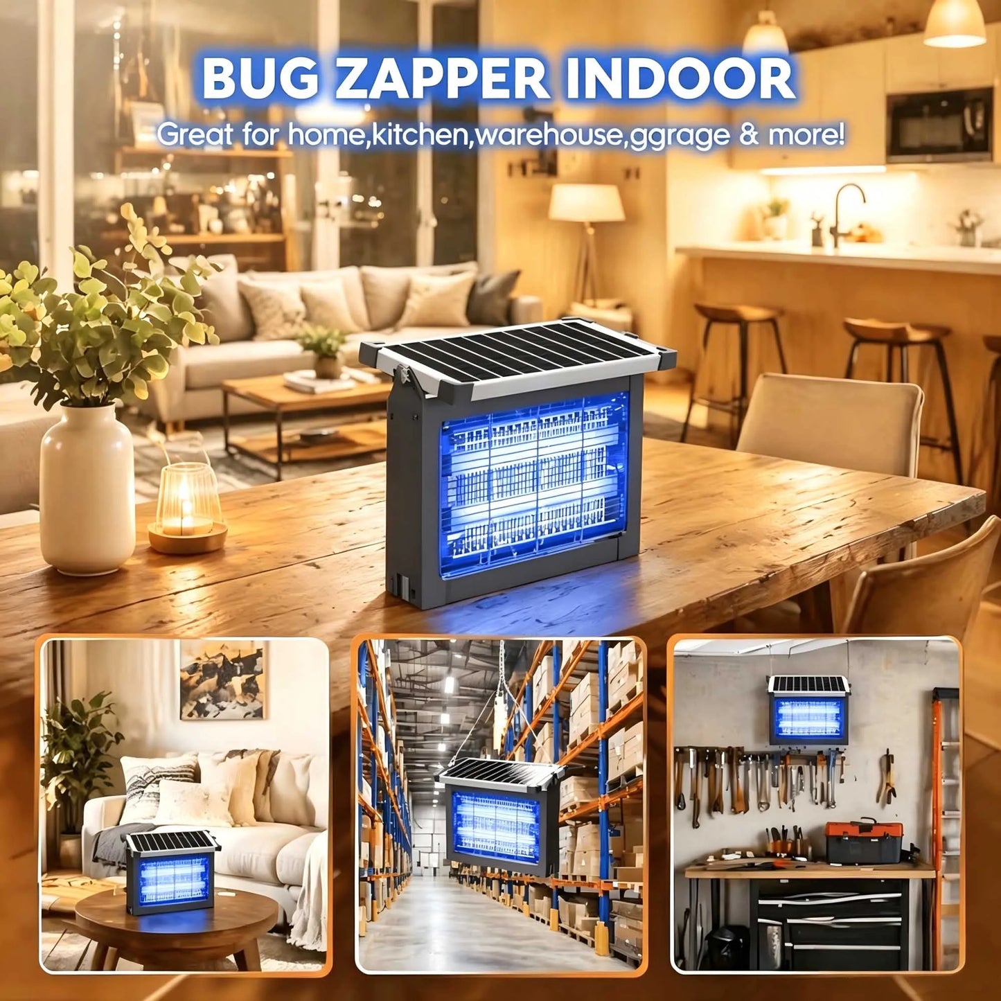 Solar Bug Zapper Outdoor 4500V Mosquito Zapper Panel Sensor