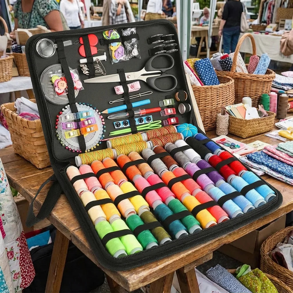 Portable Sewing Kit For Home Set With Threads Needles Scissors