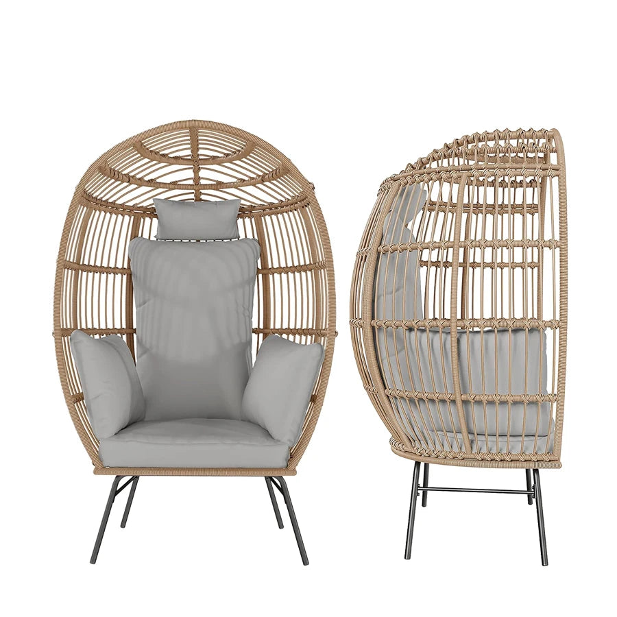 Wicker Egg Chair With Ottoman Waterproof Outdoor Patio Lounge