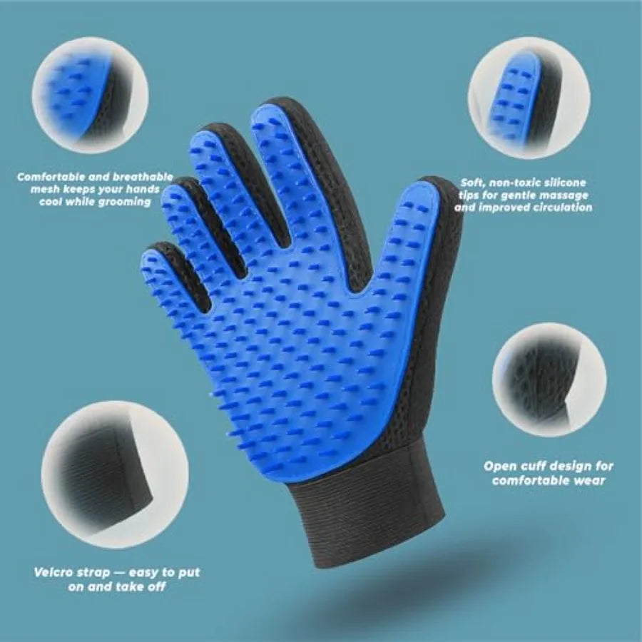 Pet Grooming Gloves 2 In 1 Deshedding Massage Mitt For Dogs And Cats