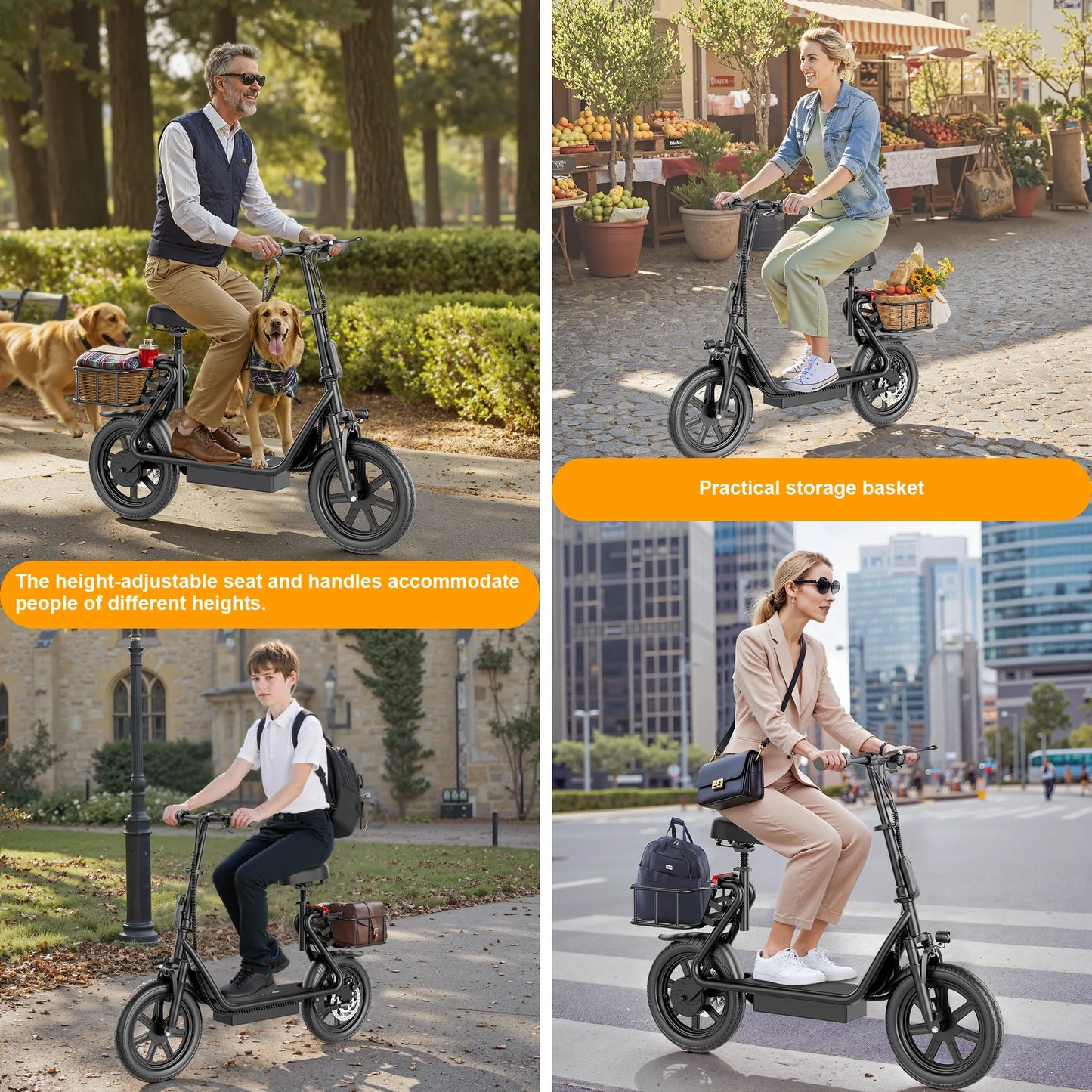 Electric Scooter With Seat For Adult 500W 48V 10.4Ah Battery