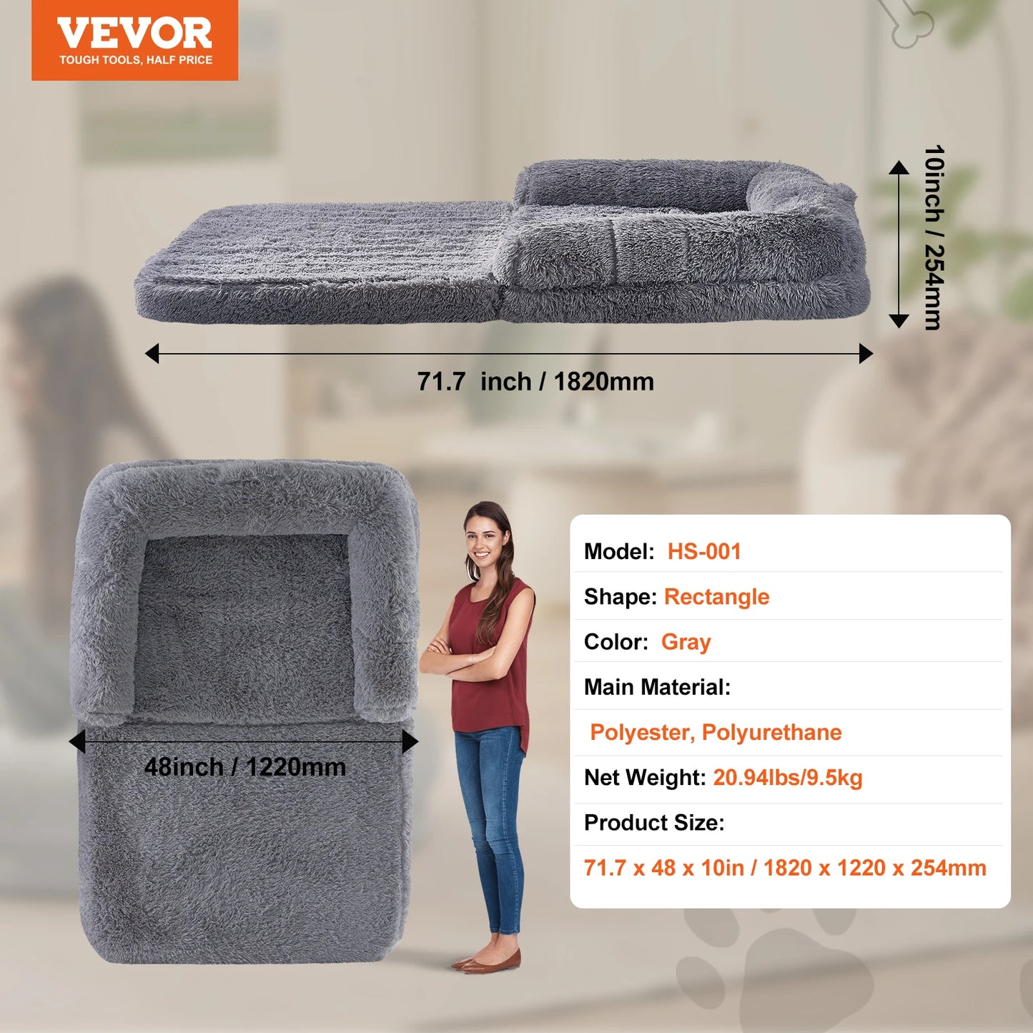SucceBuy Human Dog Bed With Orthopedic Egg Foam And Washable Faux Fur Cover