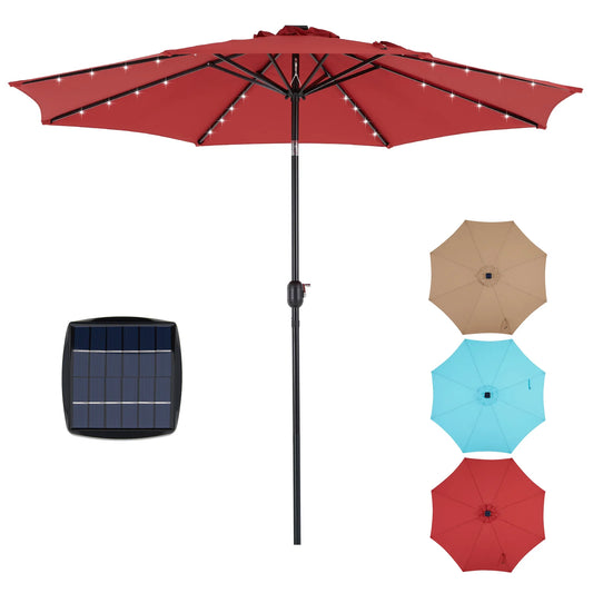 JHK Solar Patio Umbrella With 32 LED Lights Tilt UVResistant