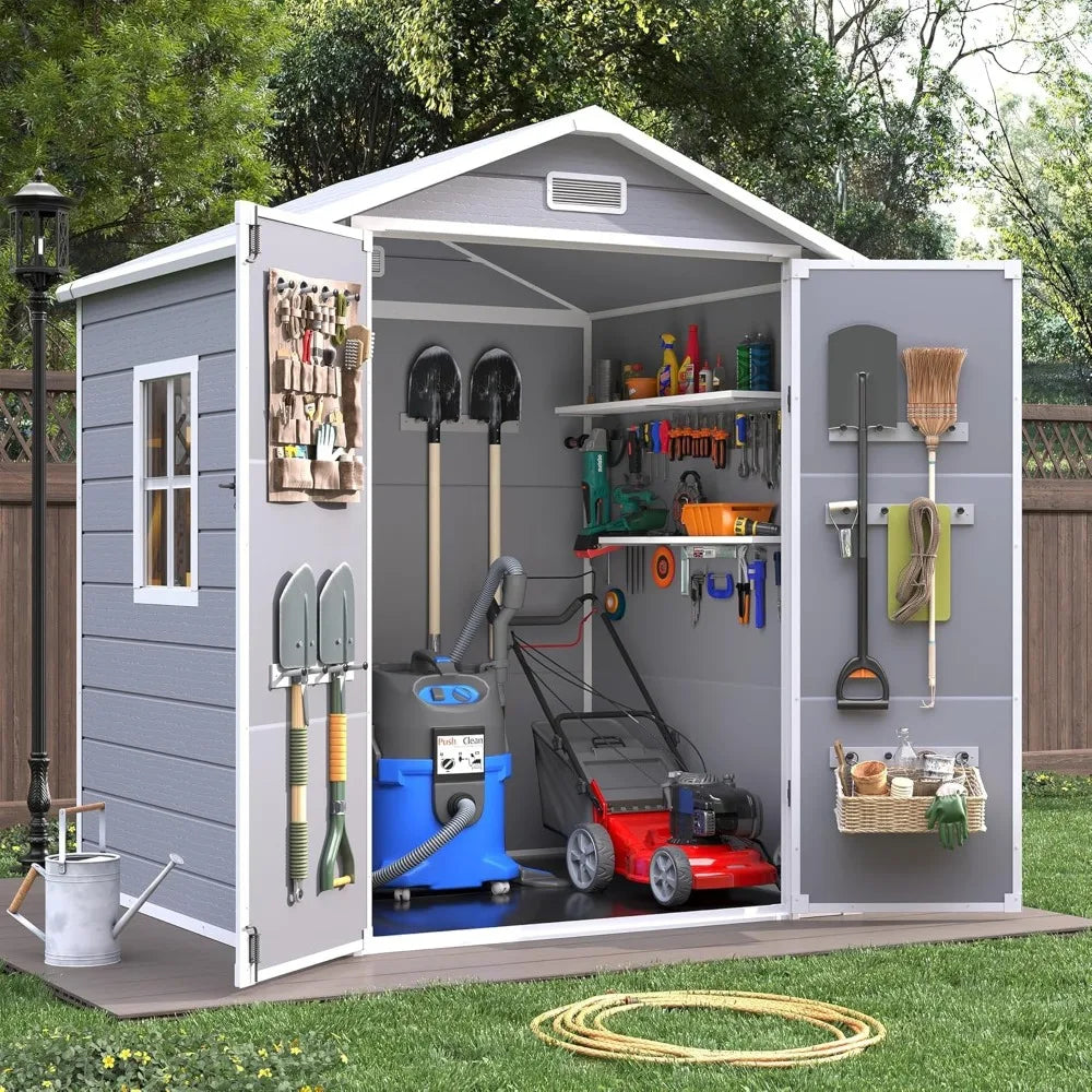 Resin Storage Shed With Flooring For Outdoor Tools