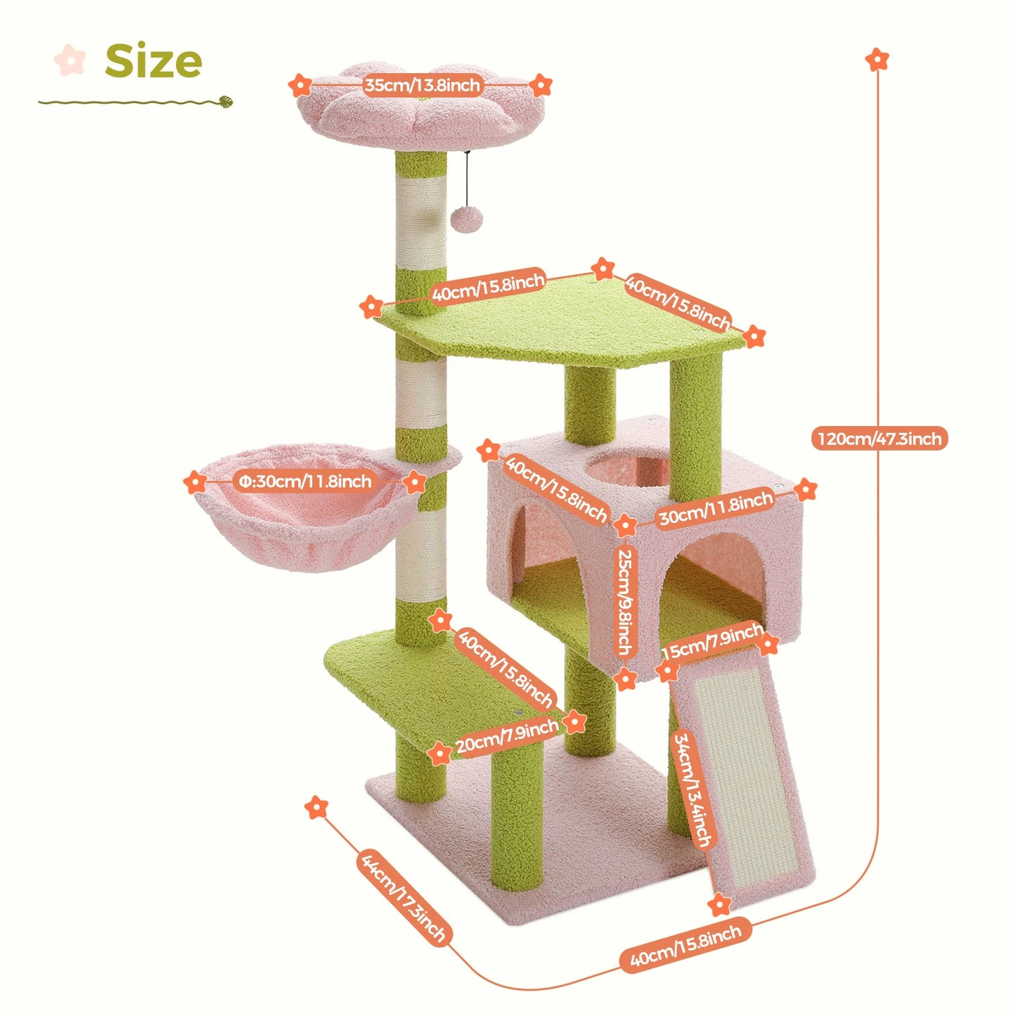 PAWZ Road Flower Cat Tree Multi Level Cat Tower With Sisal Posts