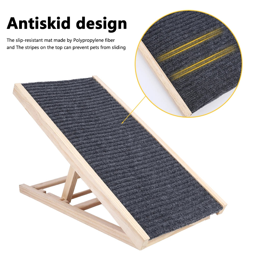 TWISTER.CK Pet Dog Ramp Ladder Natural Pine Wood Folding Antiskid