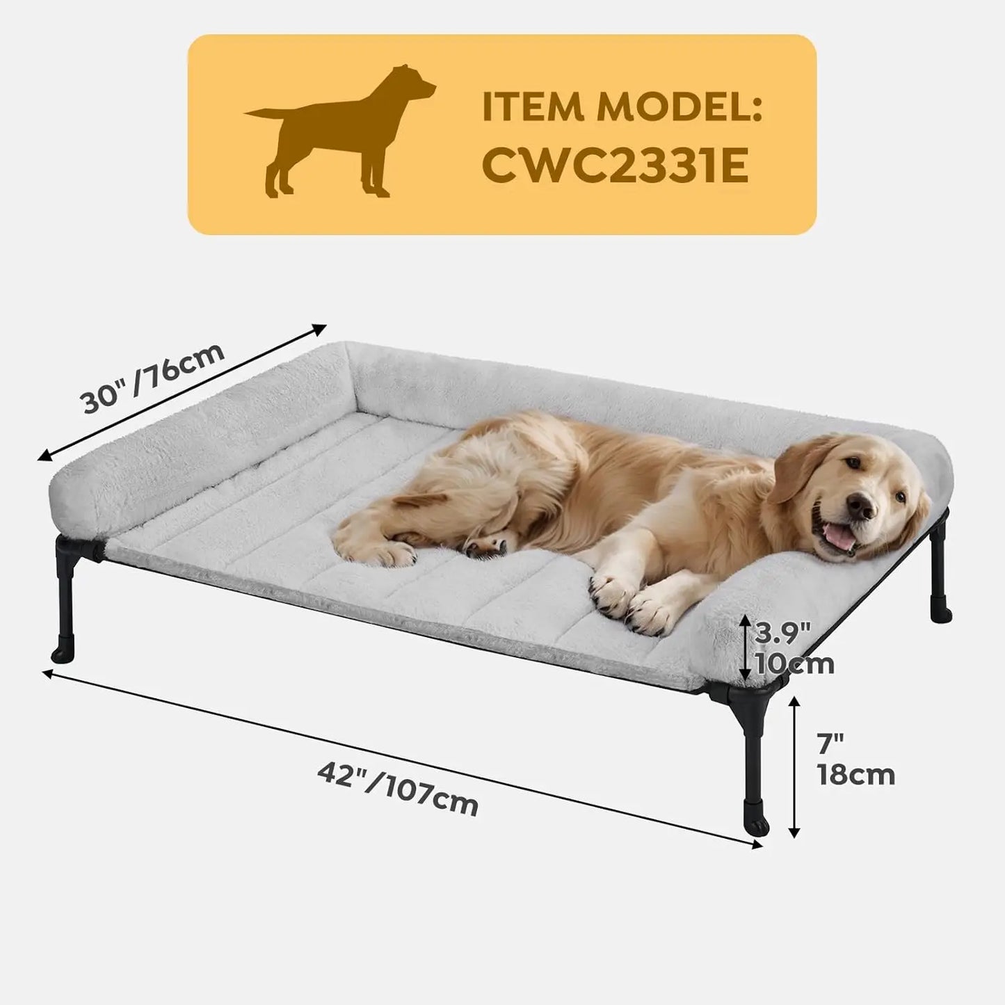 Elevated Orthopedic Dog Bed With Fluffy Bolster And Washable Mat