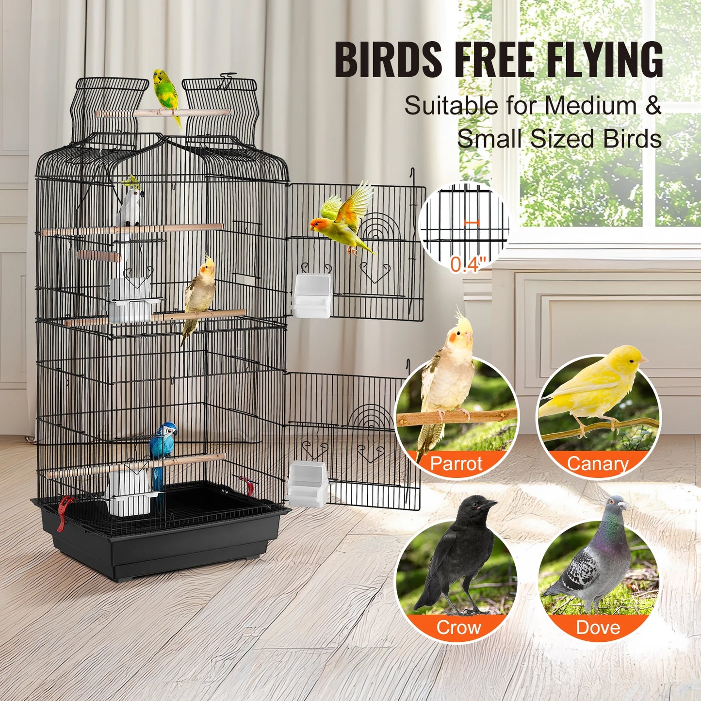 Open Top Large Parrot Cage Hanging Birdcage With Swing And Perch