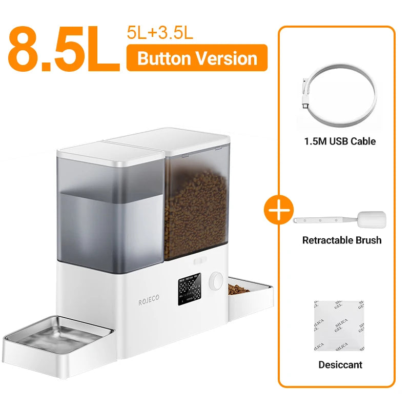 ROJECO 2In1 Automatic Pet Feeder Gravity Water Fountain For Cats