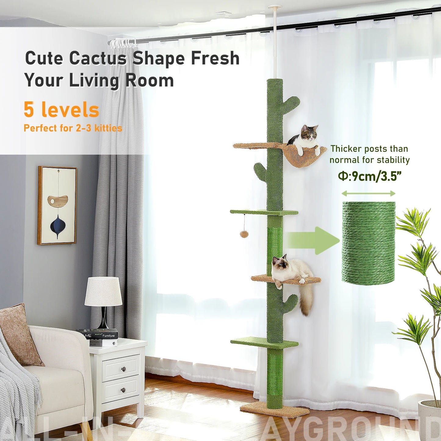 PAWZ Road Cat Tree 5 Tier Floor To Ceiling Climbing Tower With Scratching Post