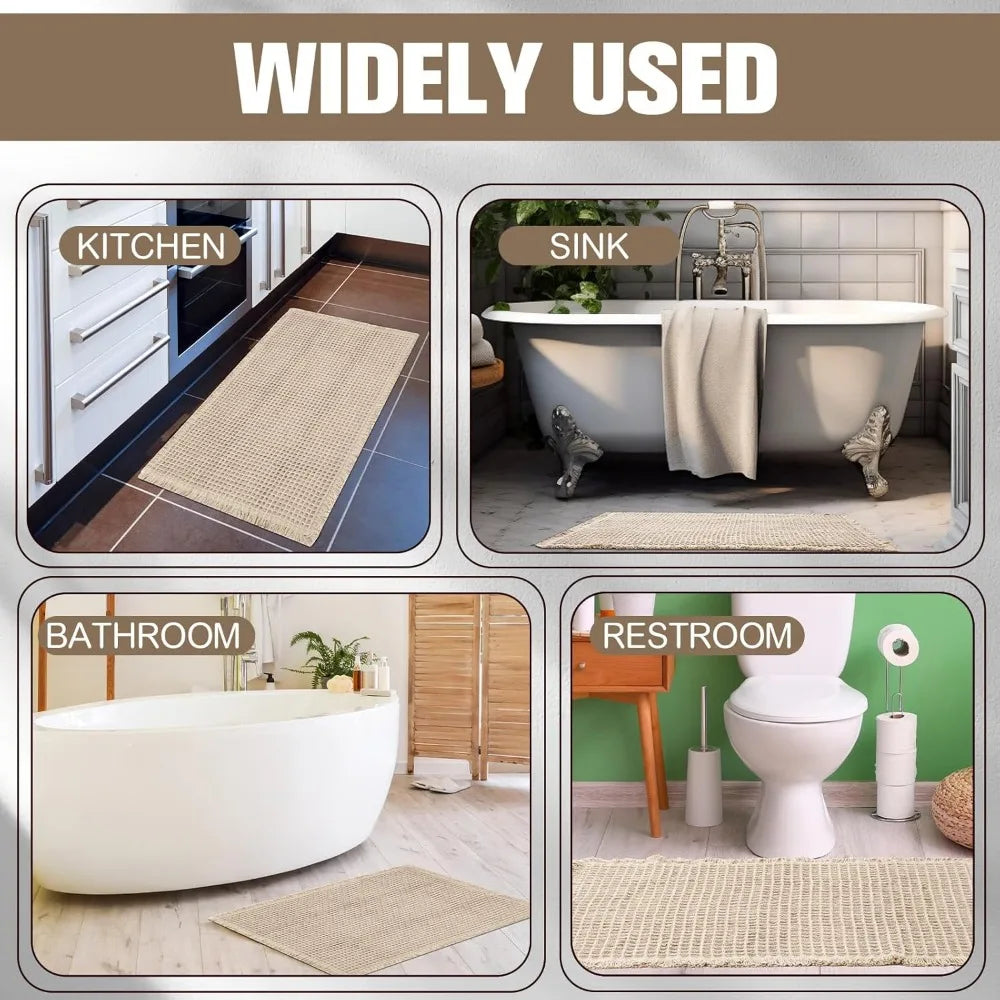 Waffle Non Slip Bath Mat Set Four Piece Extra Soft