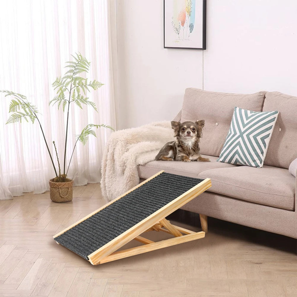 TWISTER.CK Pet Dog Ramp Ladder Natural Pine Wood Folding Antiskid