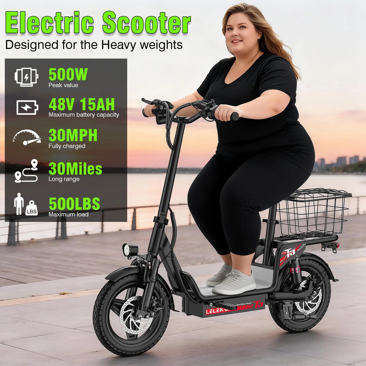 LELEKUAI Adult Electric Bike 500W 48V Foldable With Basket