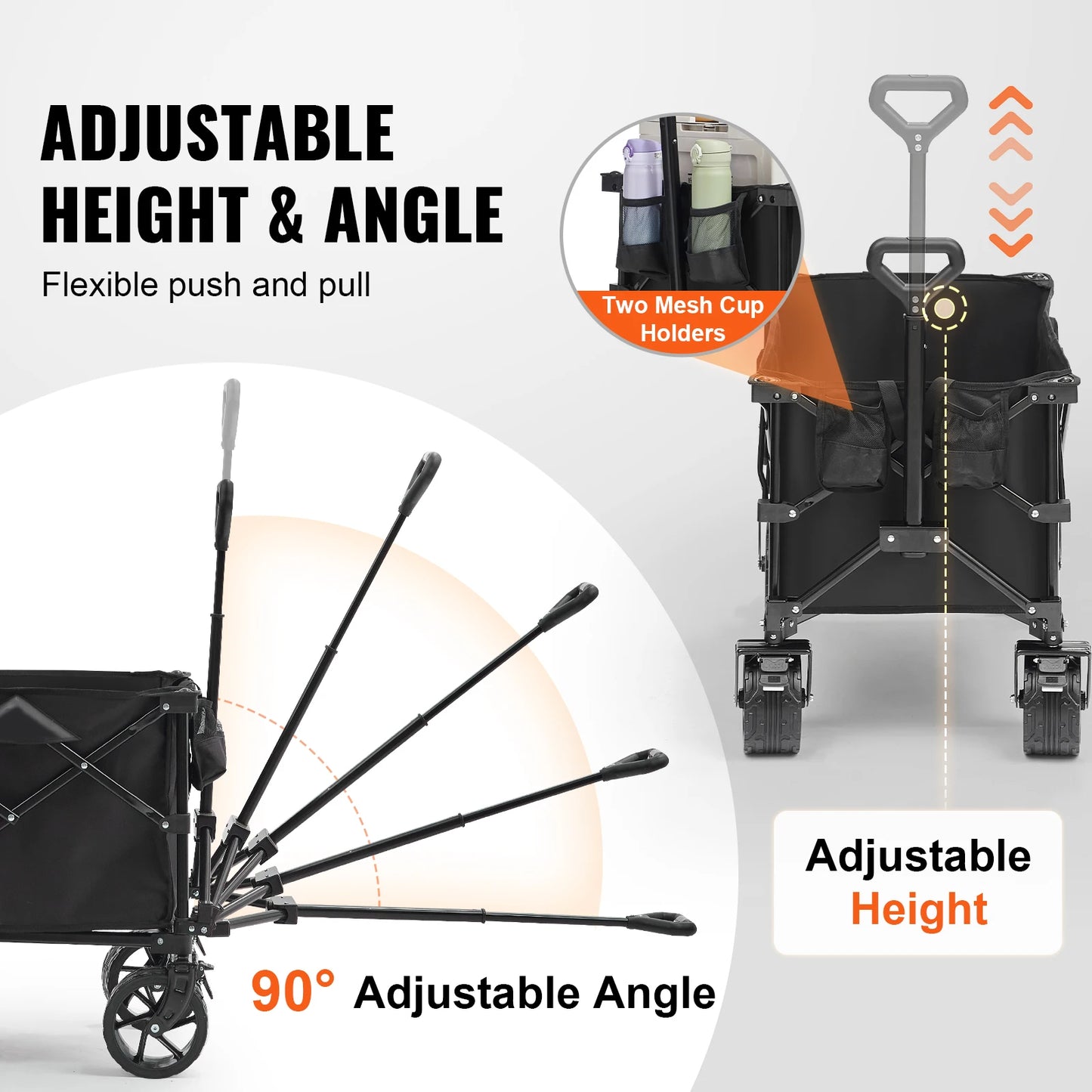 SucceBuy Collapsible Folding Wagon With All Terrain Wheels Drink Holders