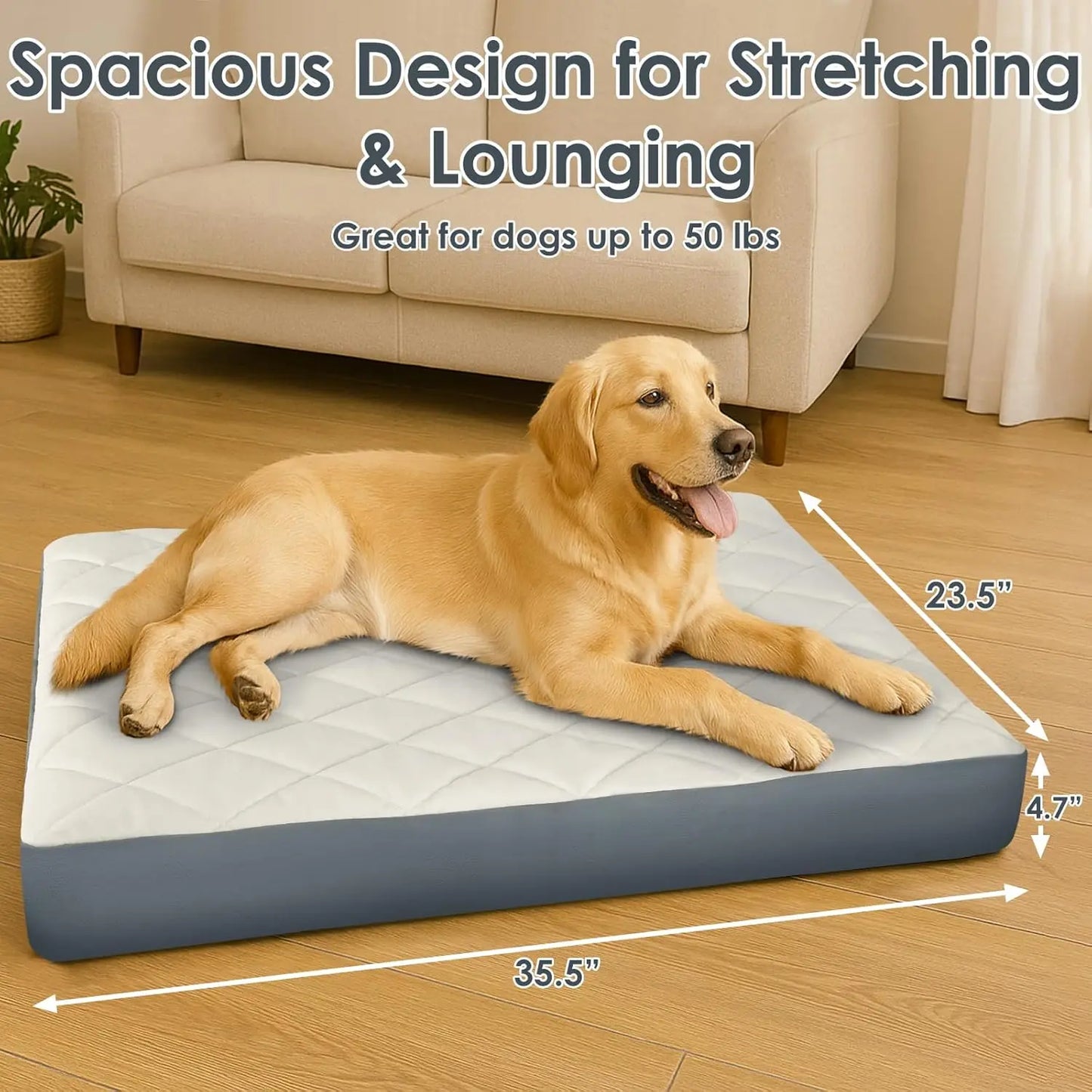 Orthopedic Memory Foam Dog Bed With Waterproof Faux Leather And Non Slip Base