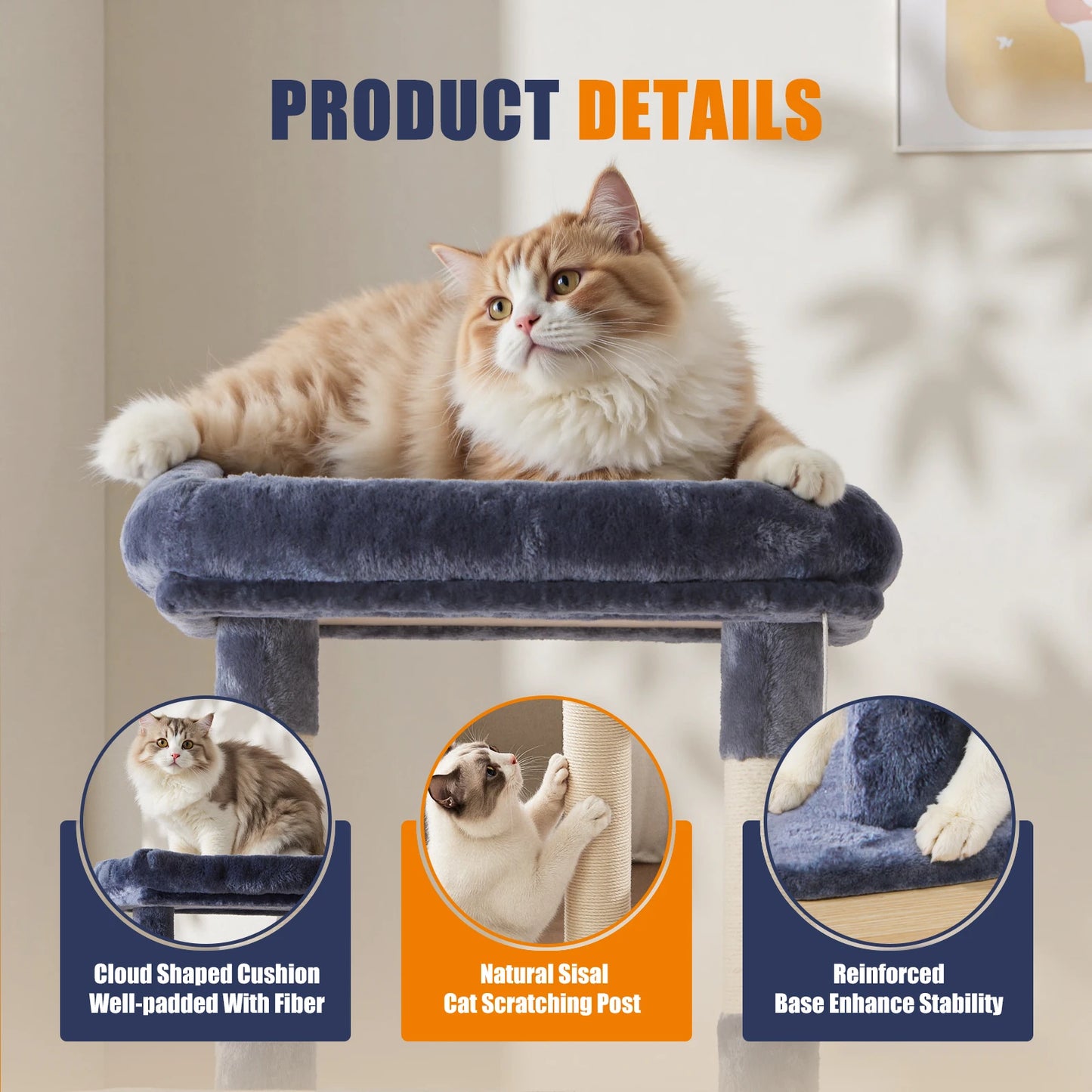 JHK Cat Tree Multi-Cat Climbing Tower Natural Sisal Posts