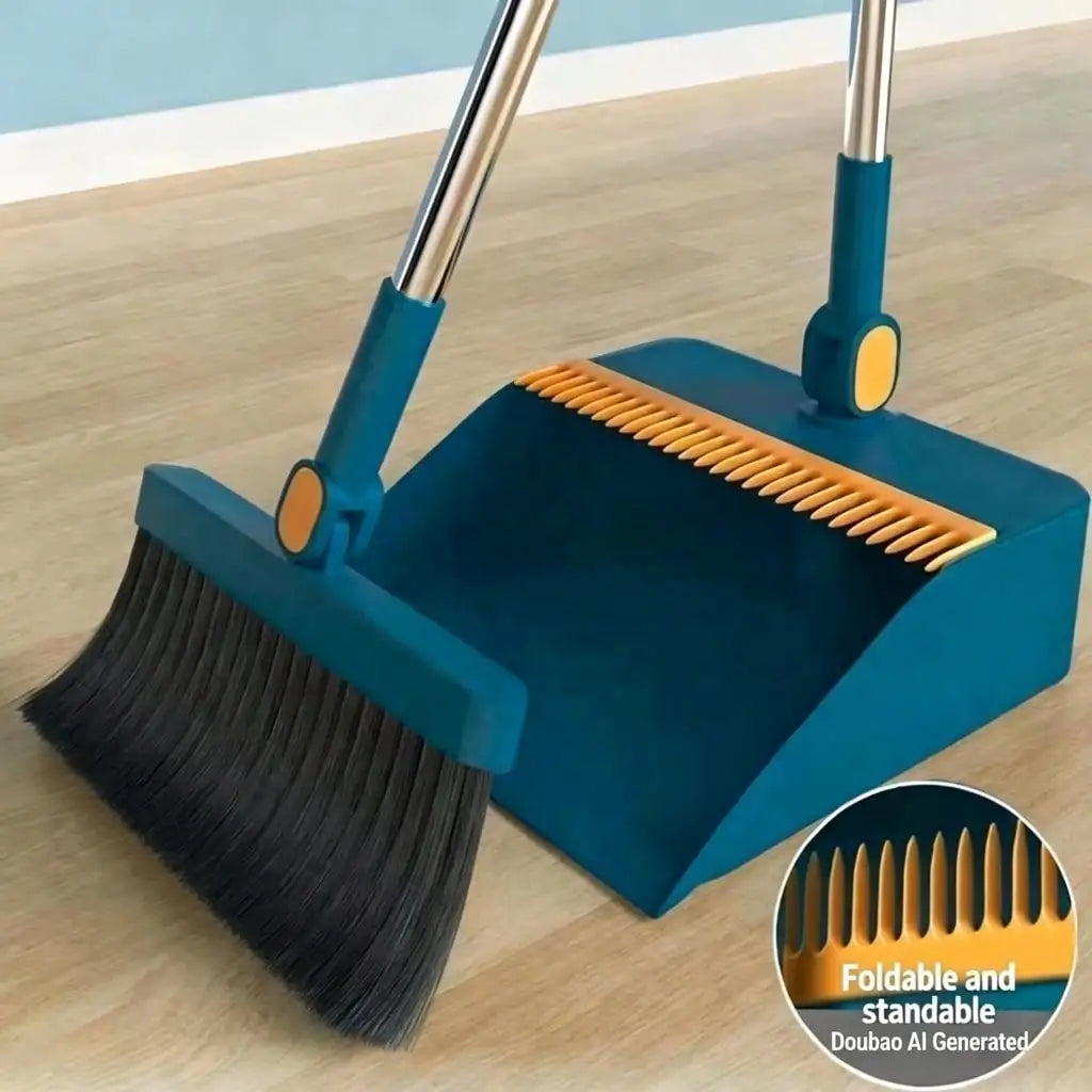 Broom and Dustpan Two Piece Rotatable Head with Extendable Handle