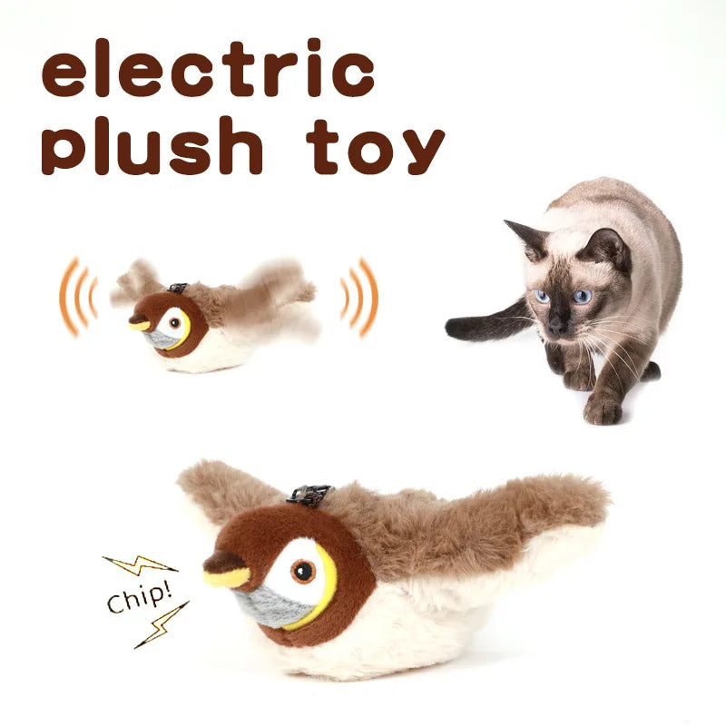 Hot Simulated Bird Cat Toy Interactive Plush Rechargeable Chirping Bird