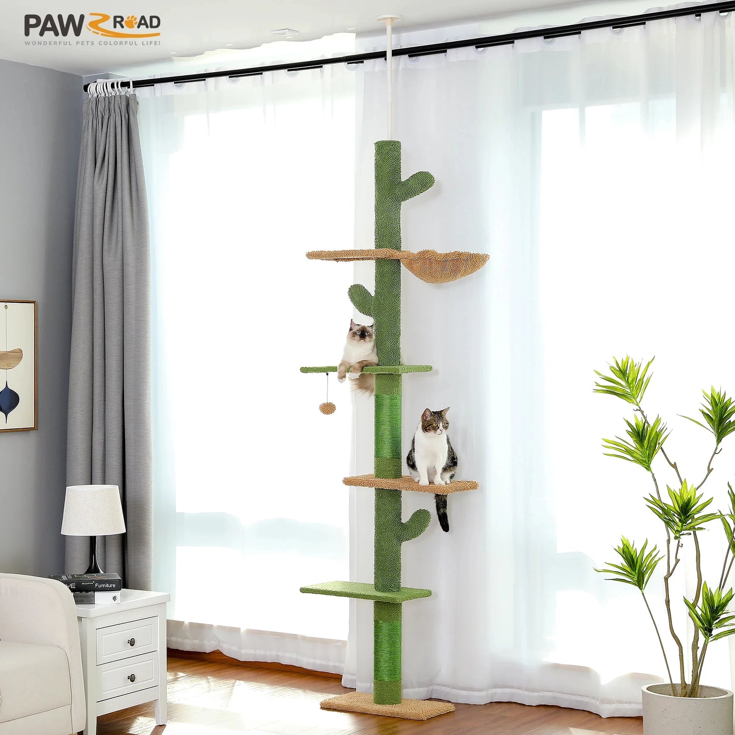 PAWZ Road Cat Tree 5 Tier Floor To Ceiling Climbing Tower With Scratching Post