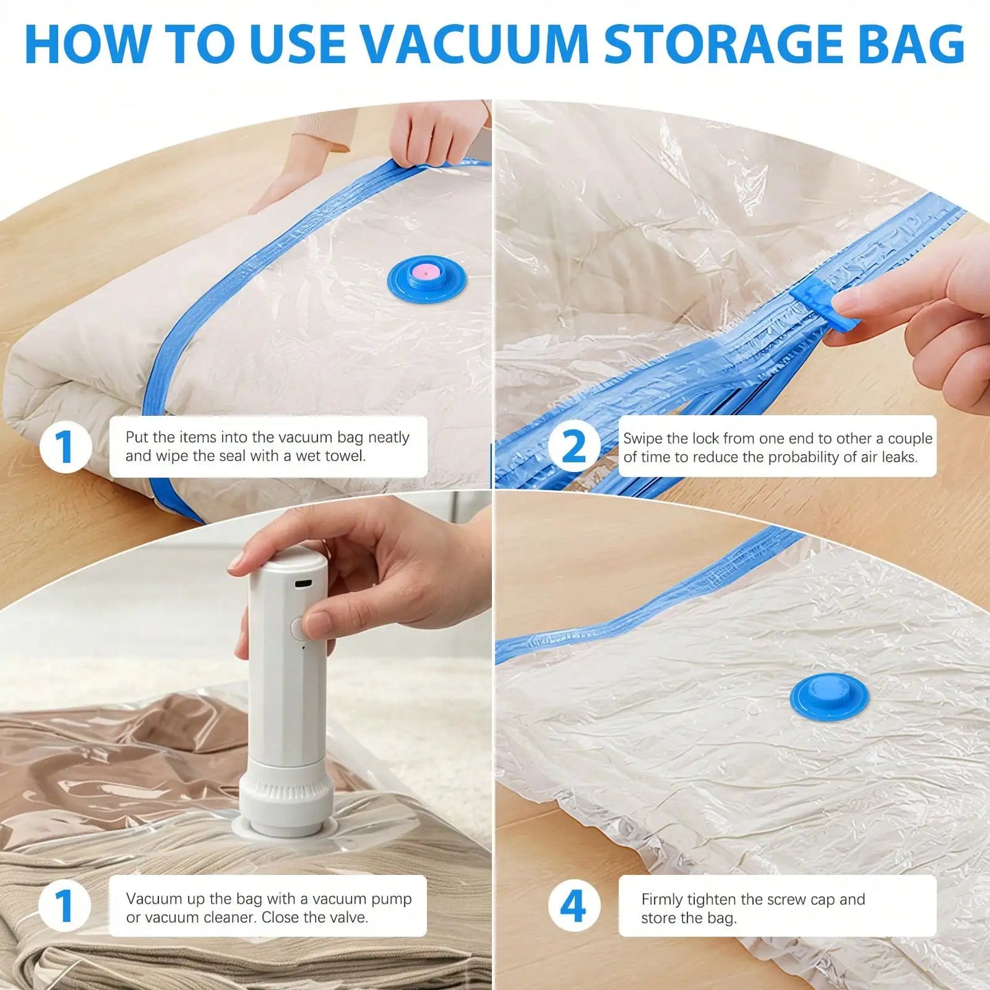 Vacuum Storage Bags With Electric Pump USB Rechargeable 1500mAh