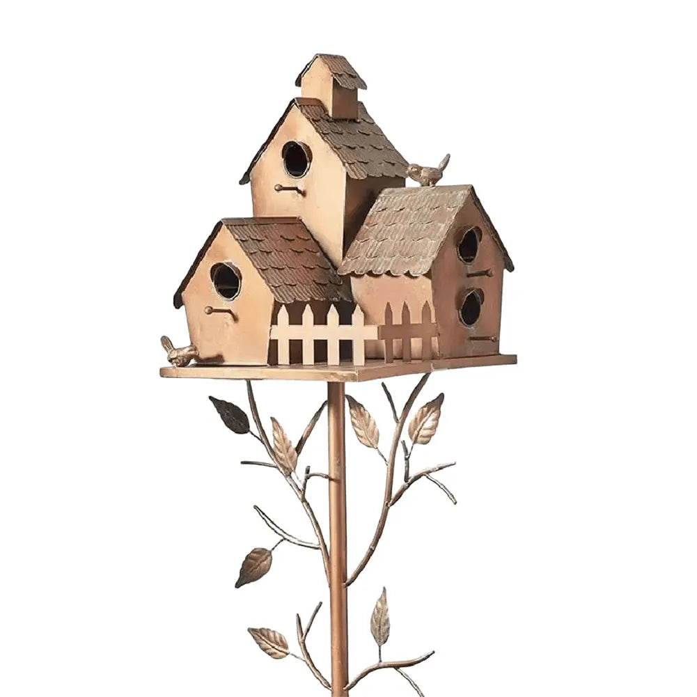 Metal Birdhouse Garden Stakes With Pole For Outdoor Yard Decor