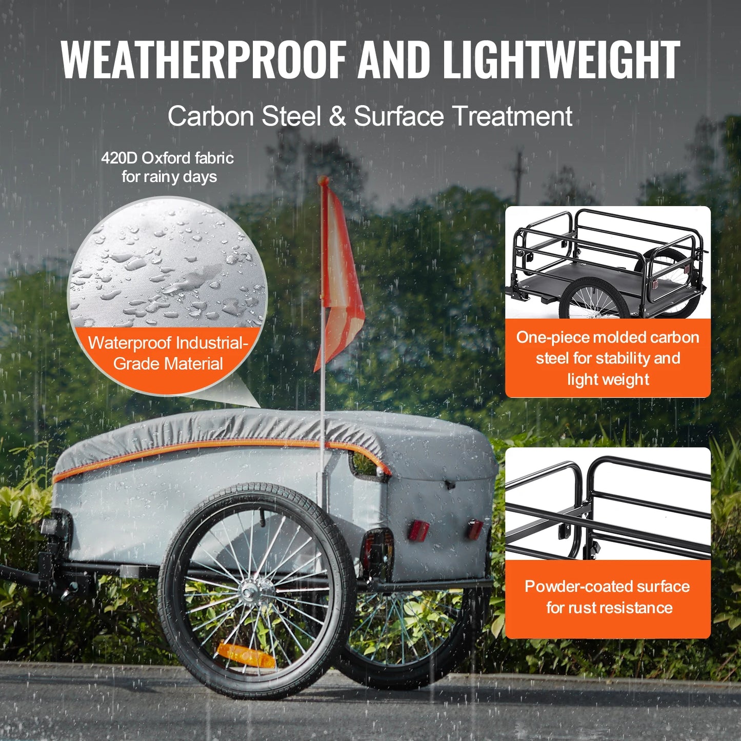 SucceBuy 100 Pound Folding Bike Cargo Trailer With Waterproof Cover