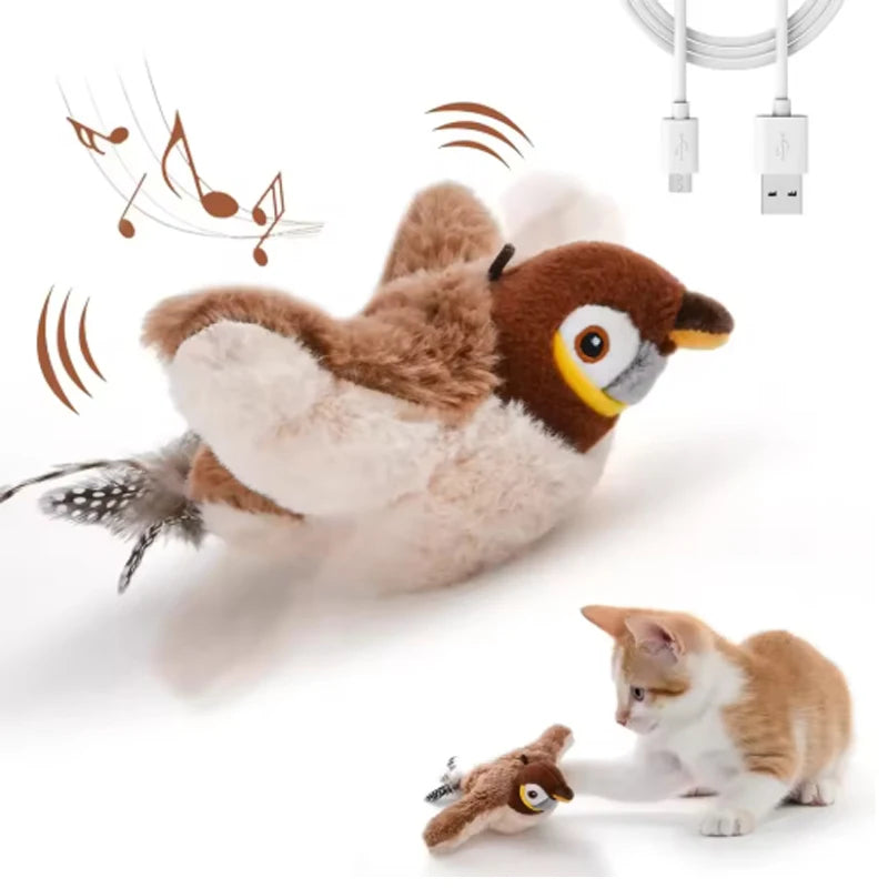 Hot Simulated Bird Cat Toy Interactive Plush Rechargeable Chirping Bird