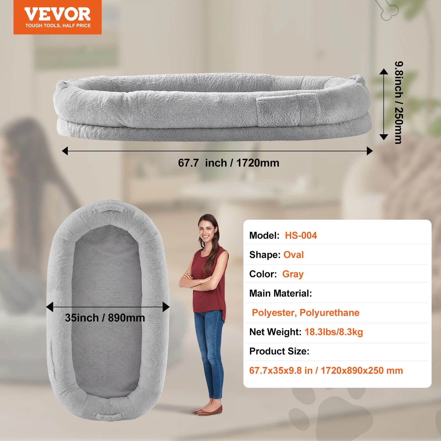 SucceBuy Human Dog Bed With Orthopedic Egg Foam And Washable Faux Fur Cover