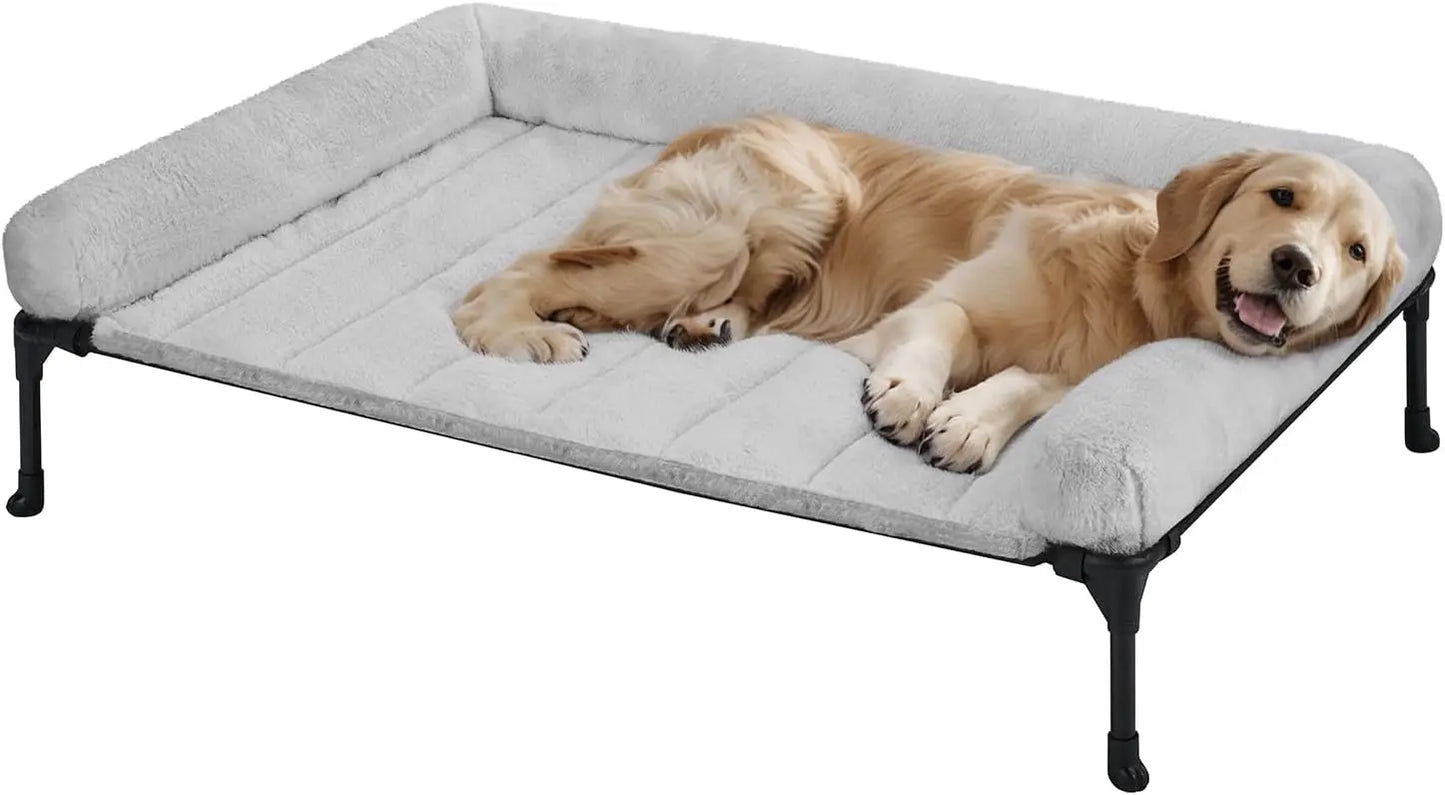 Elevated Orthopedic Dog Bed With Fluffy Bolster And Washable Mat