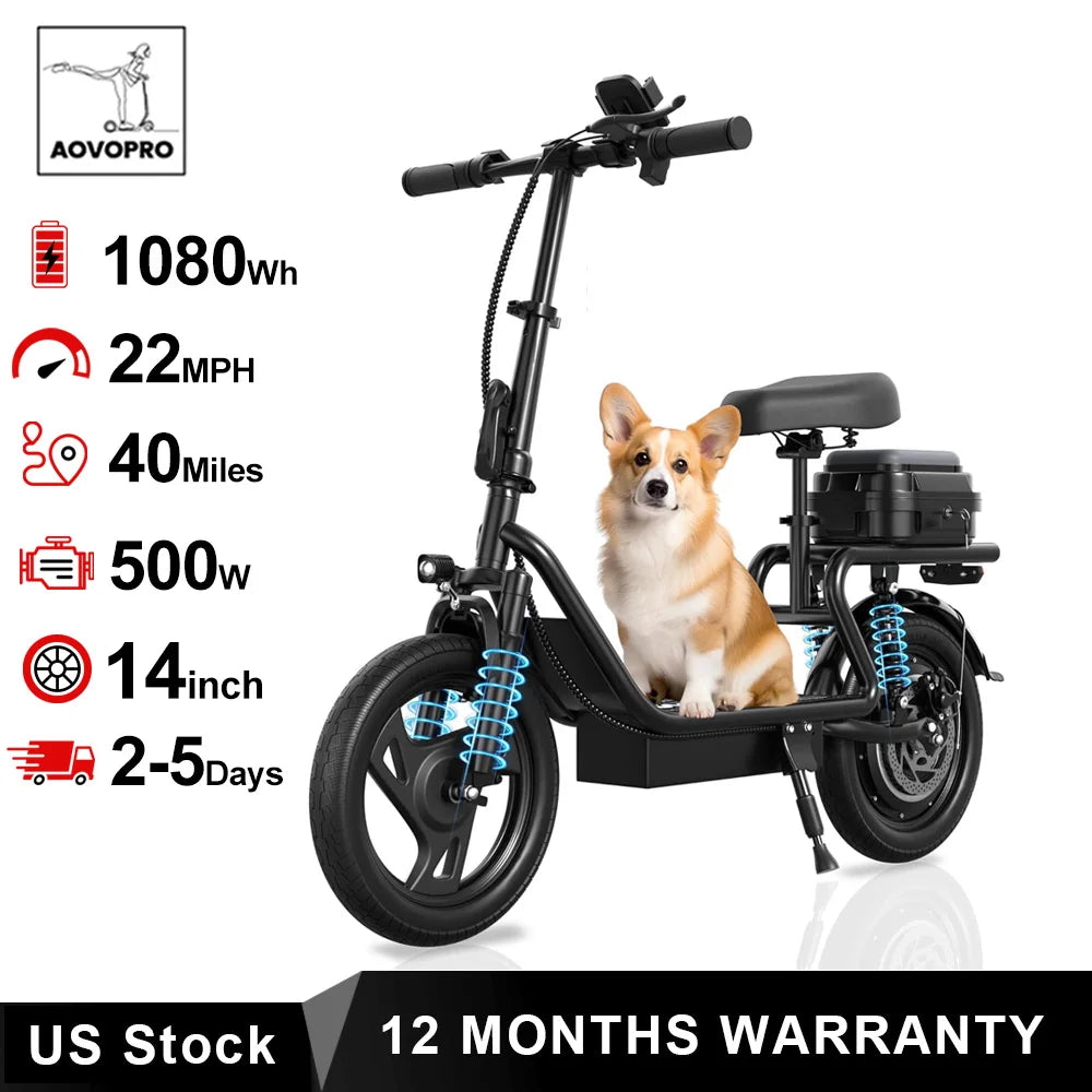 AOVOPRO Folding Electric Bike Dual Suspension 27 Mile Range