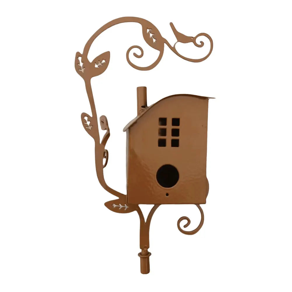 Metal Birdhouse Garden Stakes With Pole For Outdoor Yard Decor