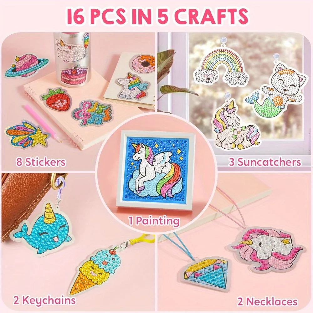 Joyfy 16 Projects Gem Painting Kit With 5D Gems For Girls Ages 6 12