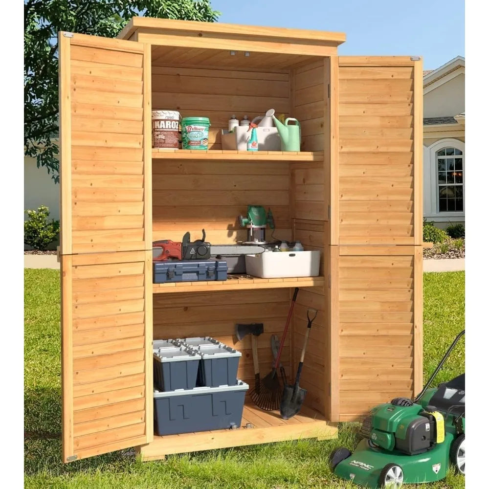 Outdoor Storage Cabinet With 3 Shelves Waterproof Roof Double Locking Doors