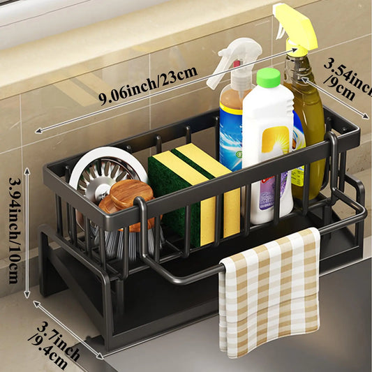 Carbon Steel Kitchen Sink Organizer With Sponge Holder And Dispenser