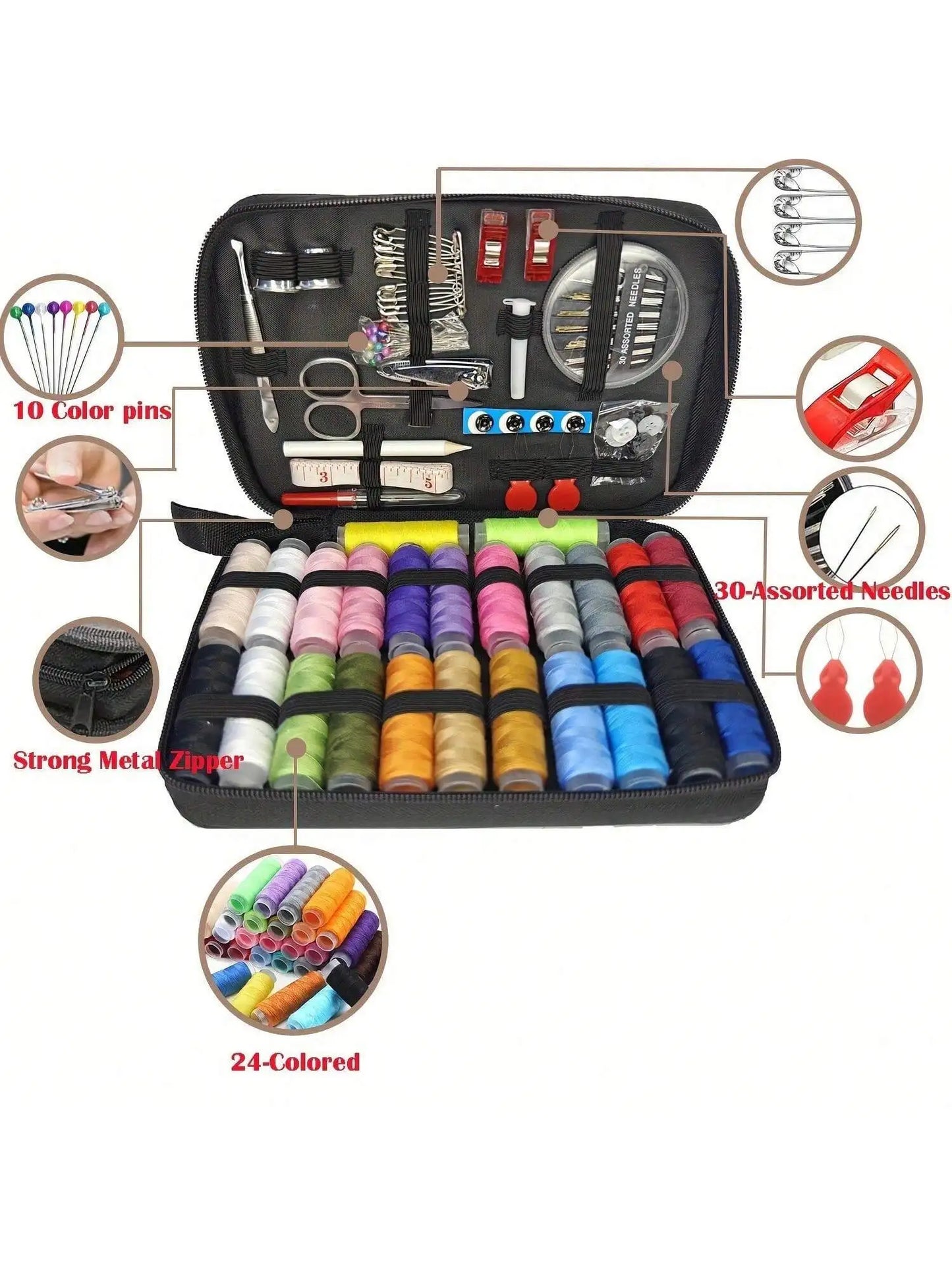 Portable Sewing Kit For Home Set With Threads Needles Scissors