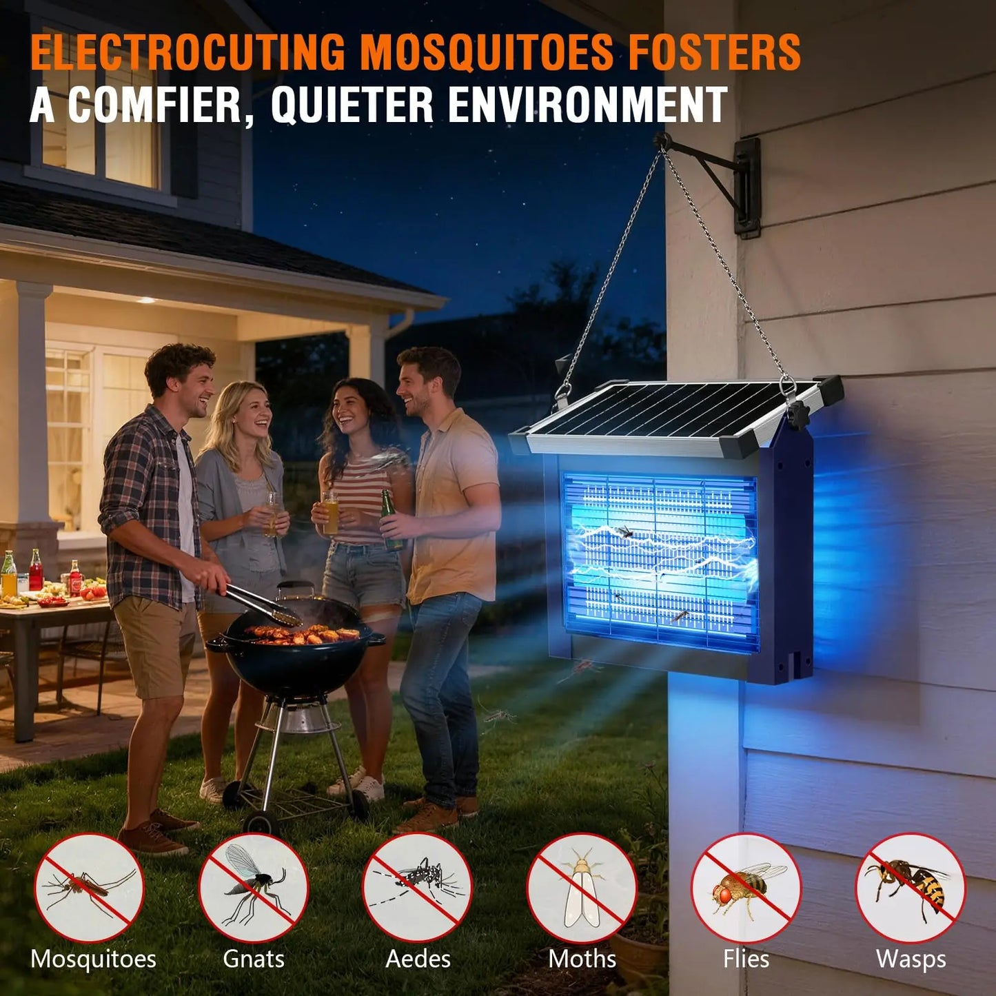 Solar Bug Zapper Outdoor Waterproof 4500V Cordless Rechargeable Mosquito Zapper