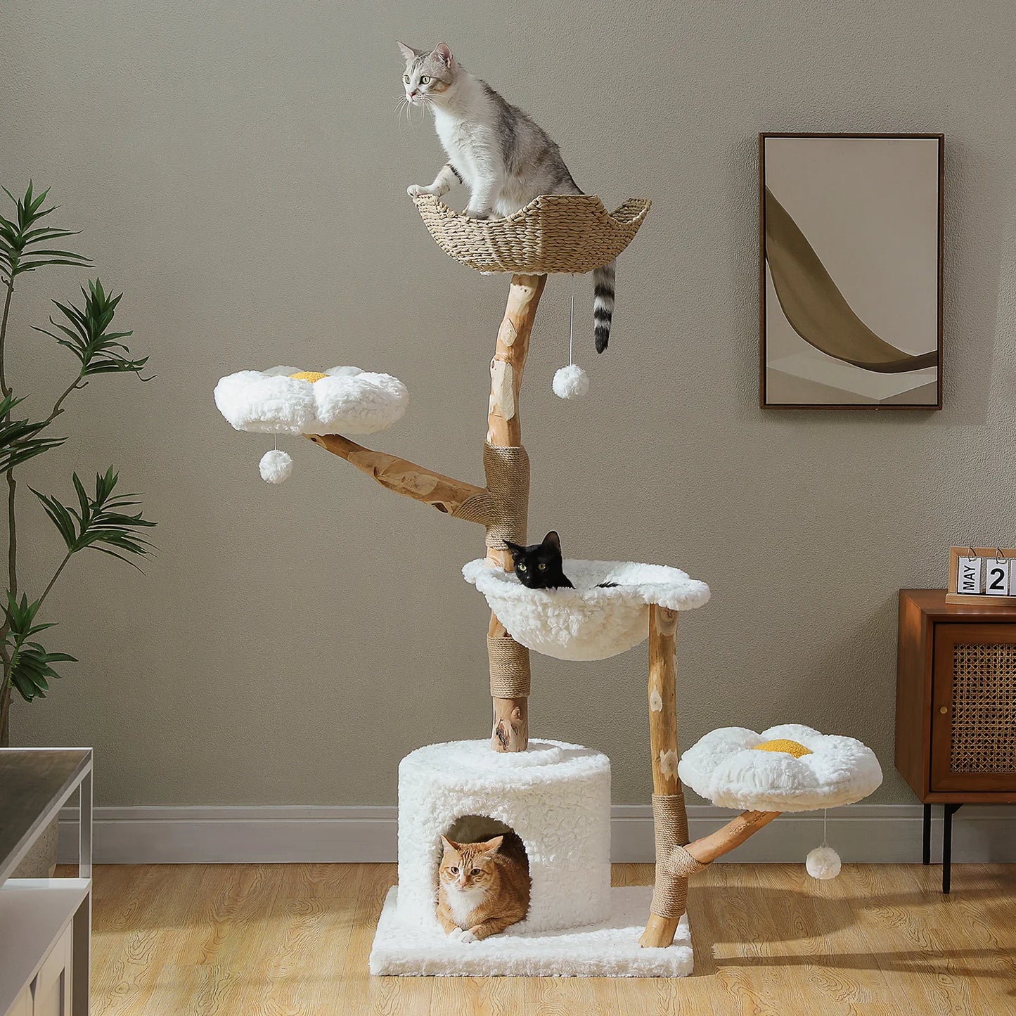 PAWZ Road Cat Tree Tower With Sisal Scratching Post And Wicker Basket