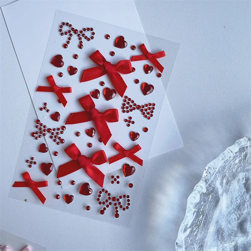 DIY Kpop Photocard Sticker 3D Bow Heart Style For Scrapbook
