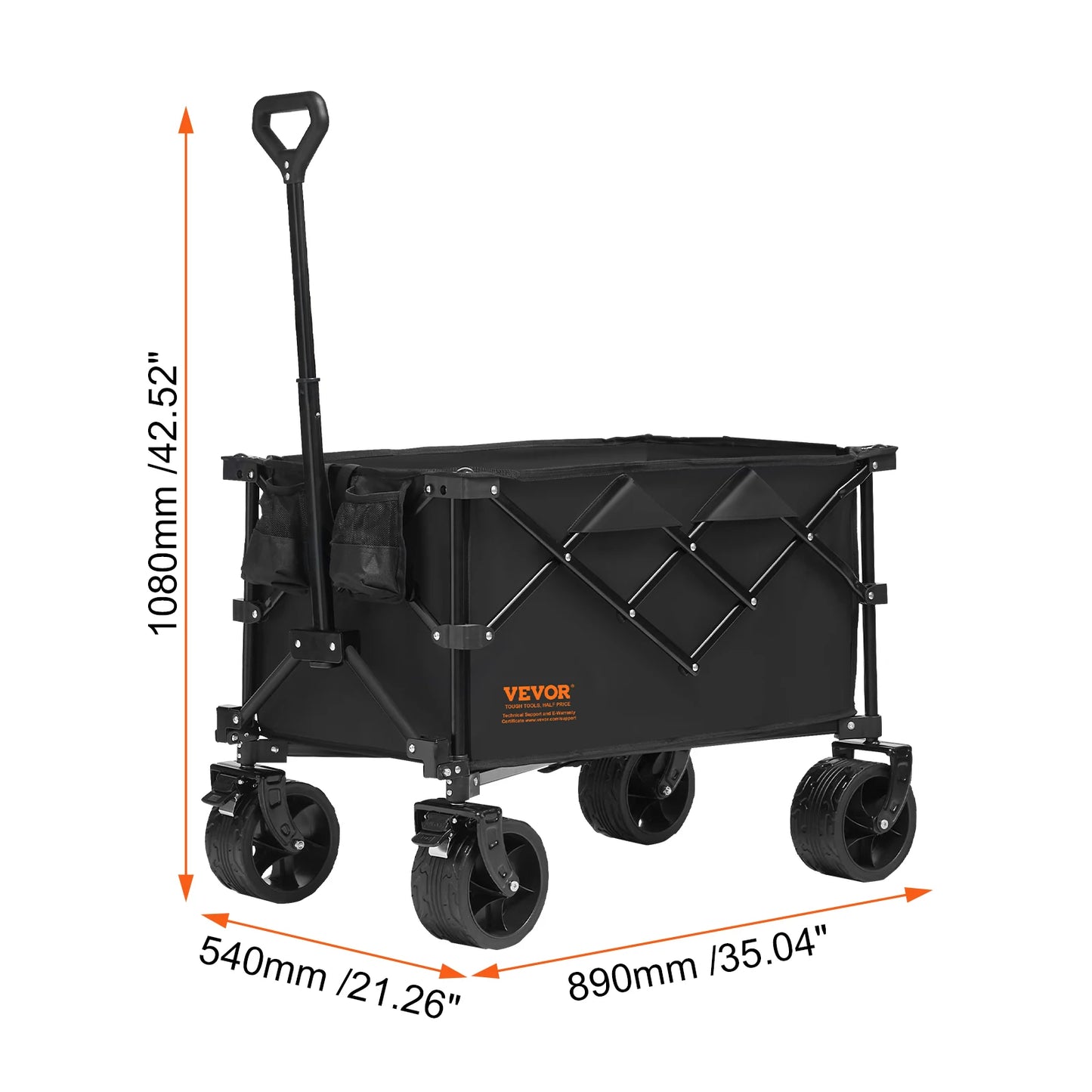 SucceBuy Collapsible Folding Wagon With All Terrain Wheels Drink Holders
