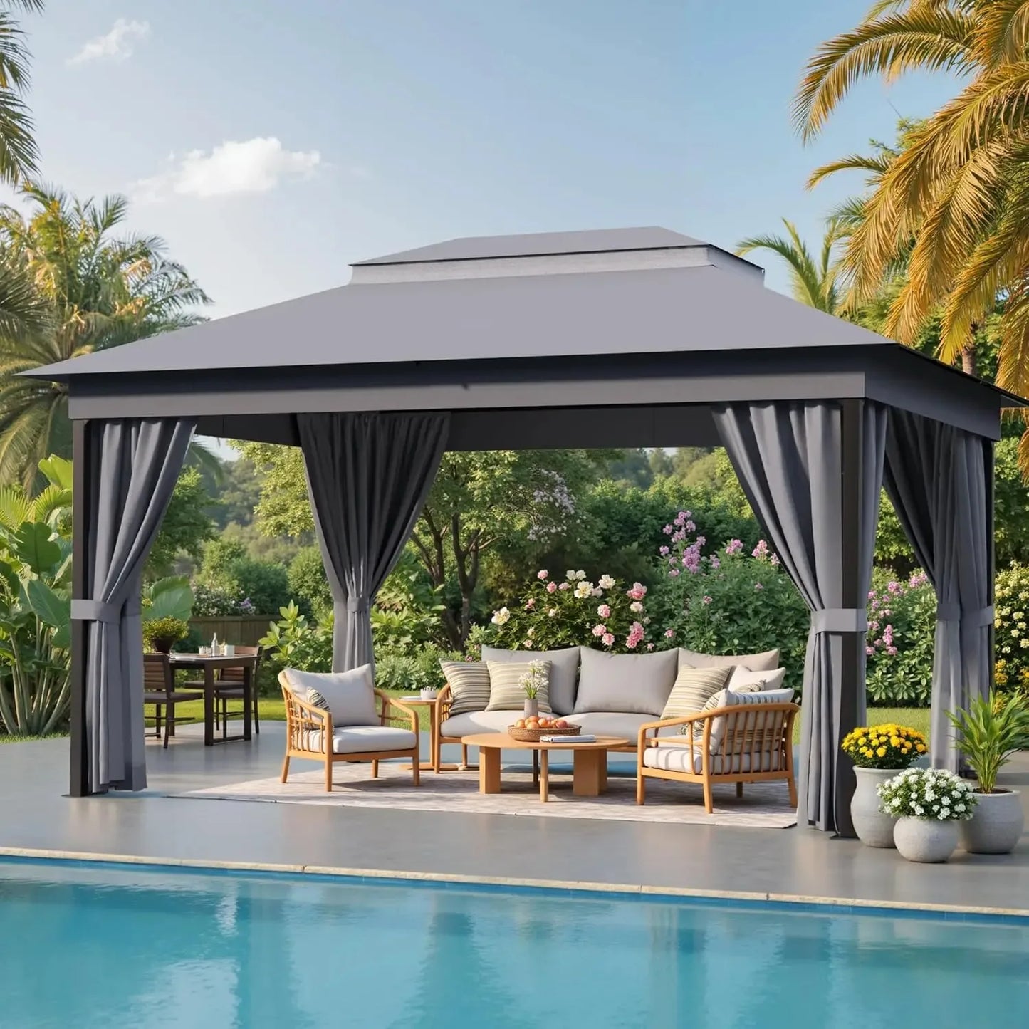 Outdoor Gazebo Canopy With Heavy Duty Frame And Mosquito Net