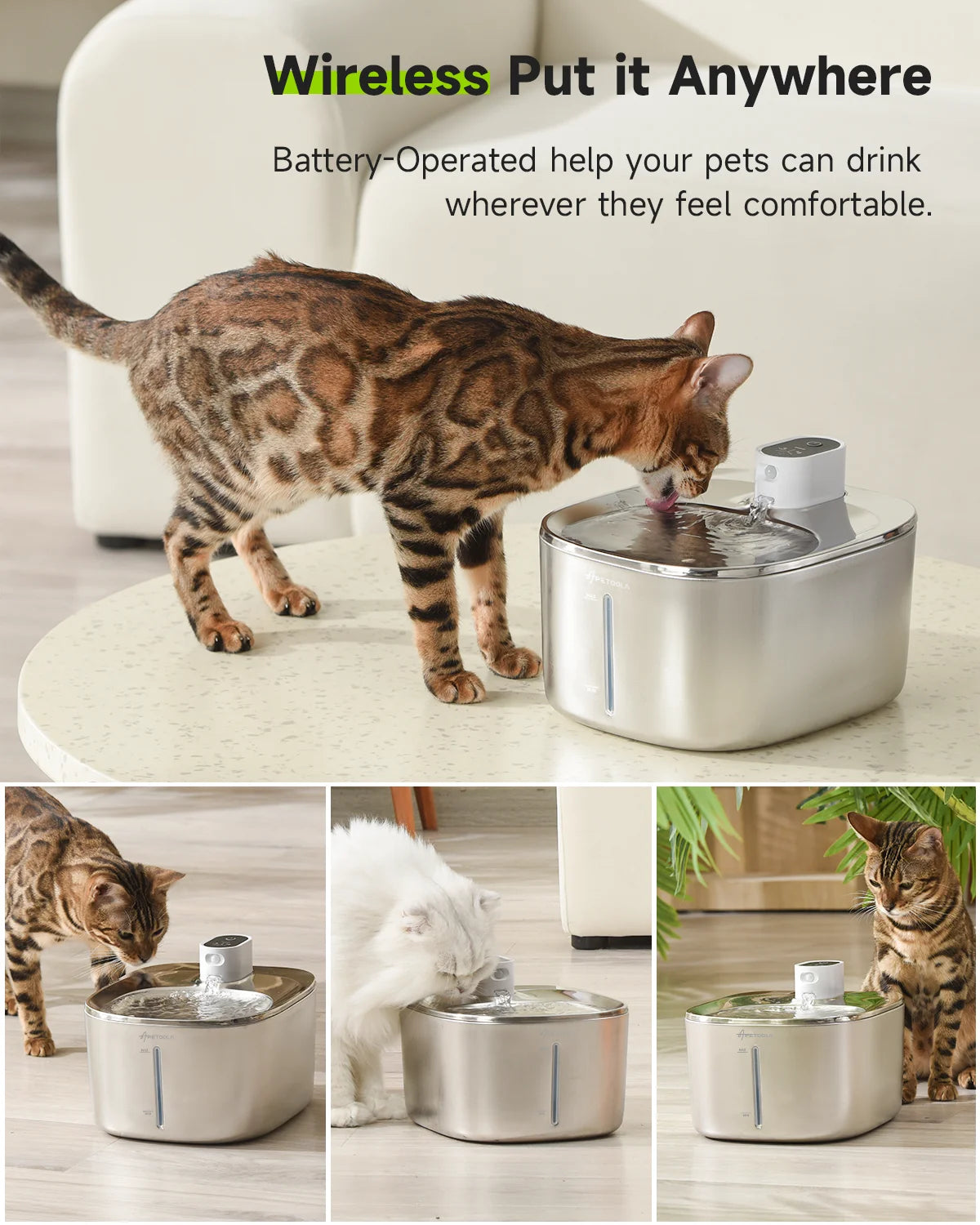 APETDOLA Wireless Cat Water Fountain Auto Sensor For Cats And Dogs