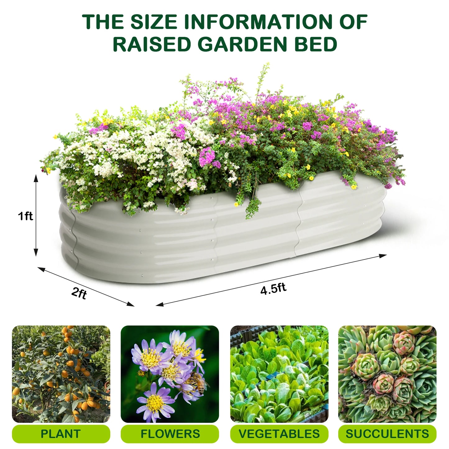 HiMISS Oval Galvanized Raised Garden Beds 2 Pack Outdoor Planters