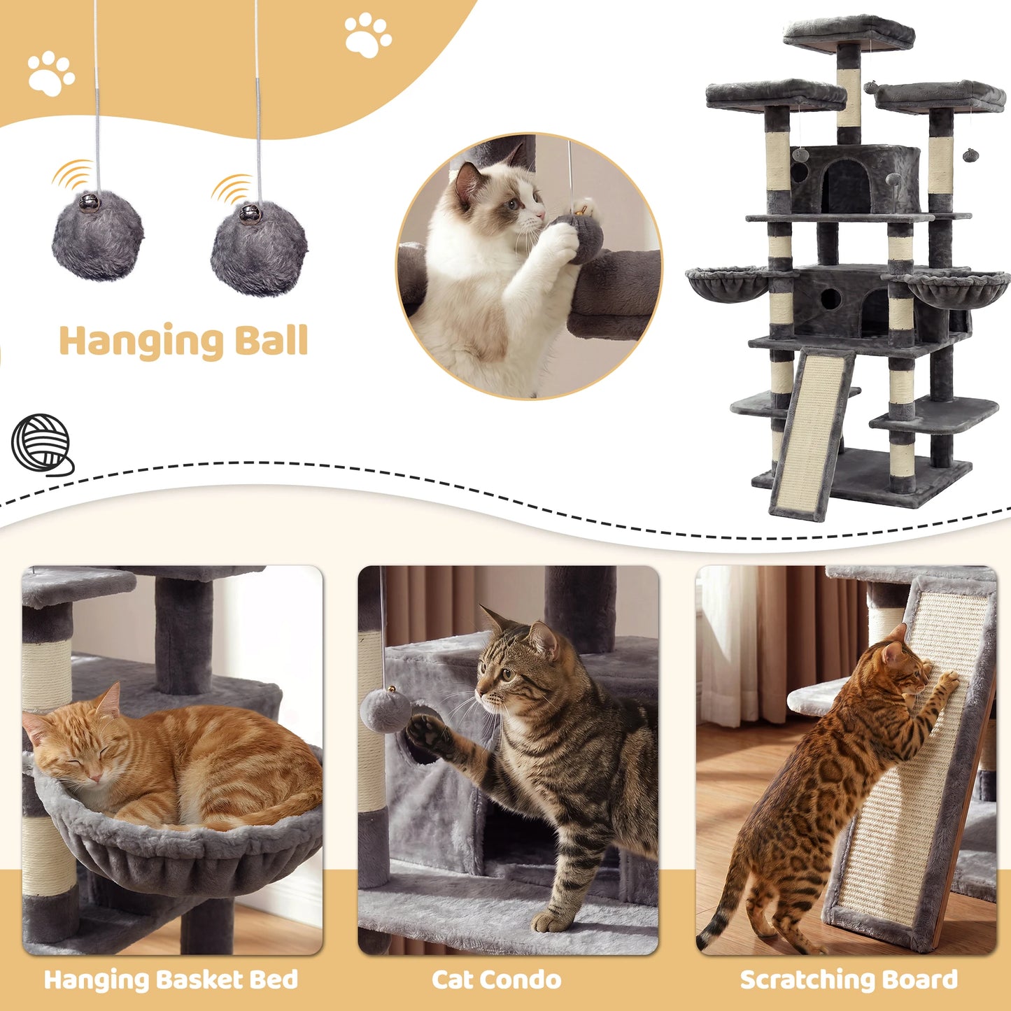 FOOWIN Cat Tree Tower Indoor Activity Center Condos Perches