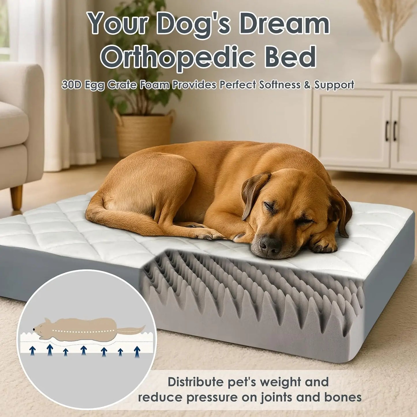 Orthopedic Memory Foam Dog Bed With Waterproof Faux Leather And Non Slip Base